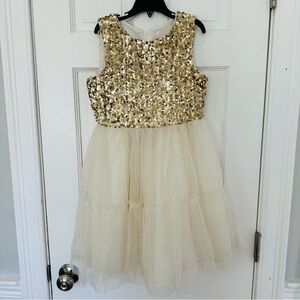 Biscotti Collezioni Gold Sequin & Ivory Sparkle Tulle Party Dress Sz 8